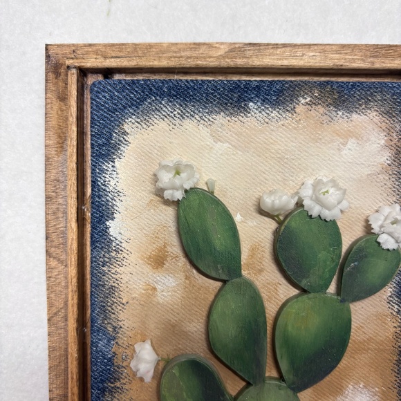 Cactus Mixed Media Wall Art Saguaro Flowers Brown Desert Wood Arizona 6 x 8 - Picture 4 of 7